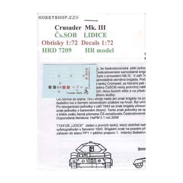 Crusader Mk.III Cs. SOB LIDICE - 1/72 decals