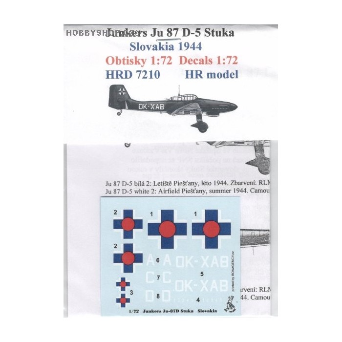 Junkers Ju 87D-5 Slovak A.F. - 1/72 decal