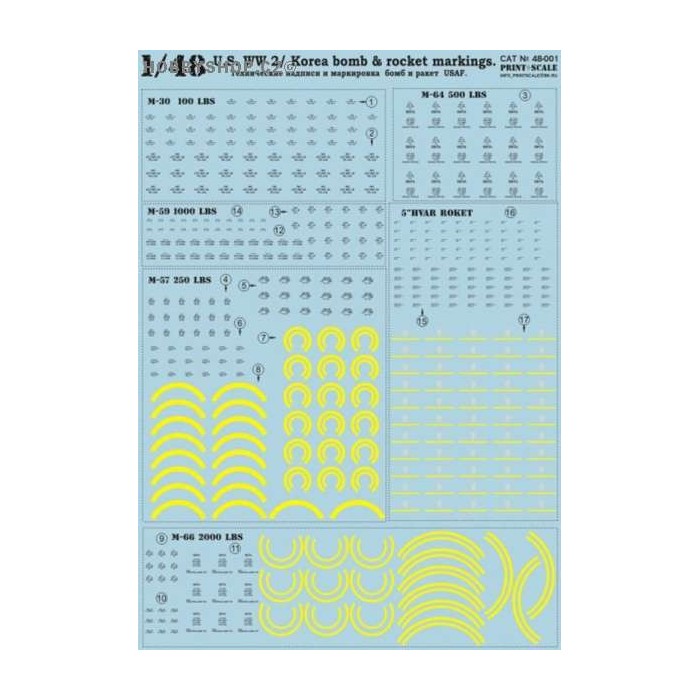 Bomb & rocket markings (US WWII/Korea) - 1/48 decal