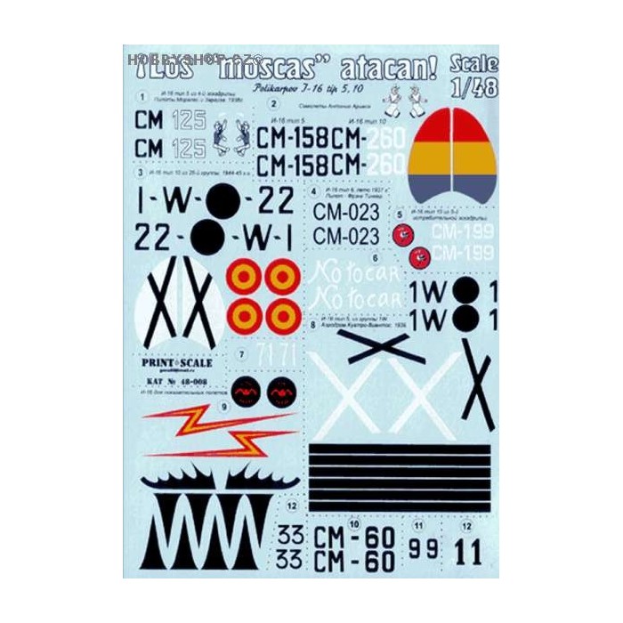 I-16 type 5, 10 in Spain (Los Moscas Atacan) - 1/48 decal