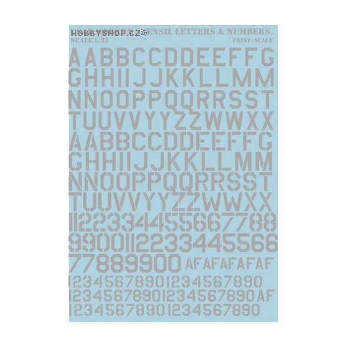USAF modern stencil letters & numbers (WHITE) - 1/32 decal