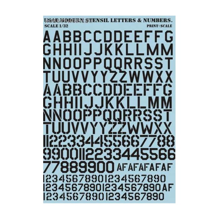 USAF modern stencil letters & numbers (BLACK) 1/32 decal