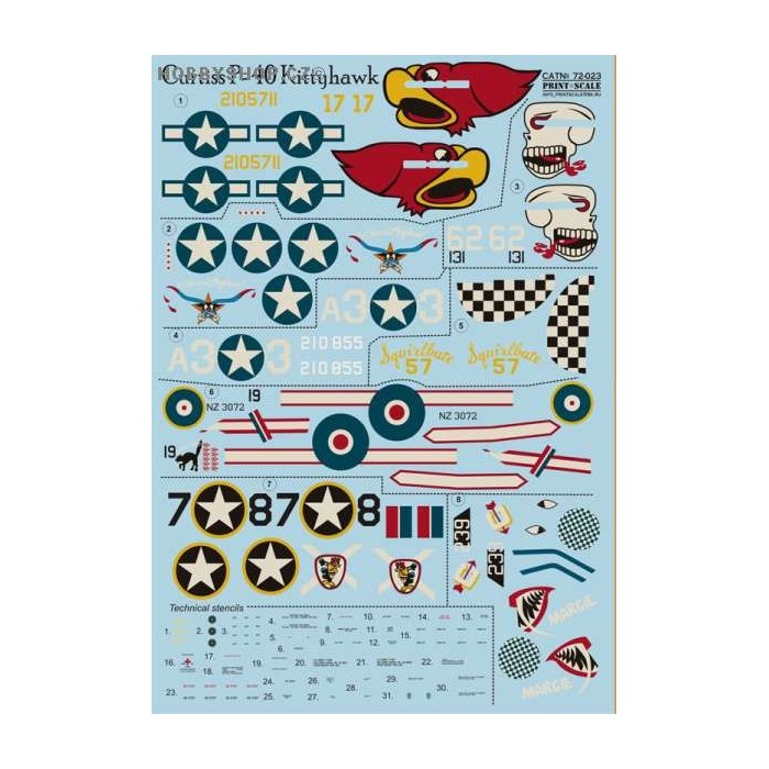 Curtiss P-40 Kittyhawk - 1/72 decal