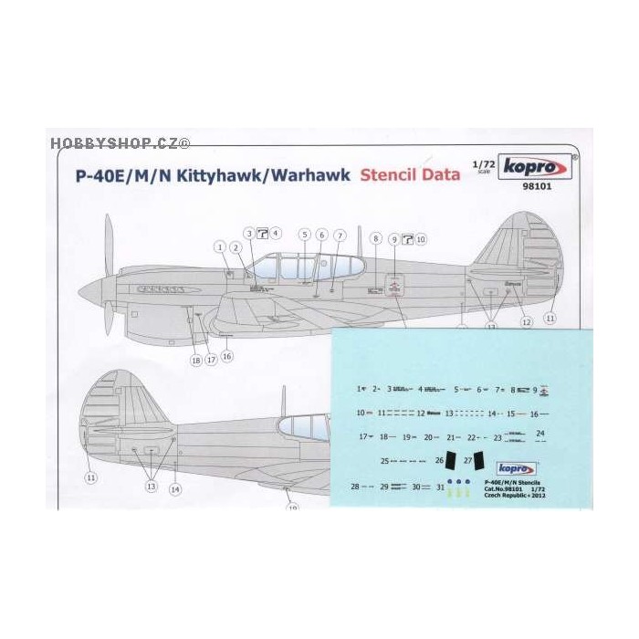 P-40E/M/N Stencil Data - 1/72 decal