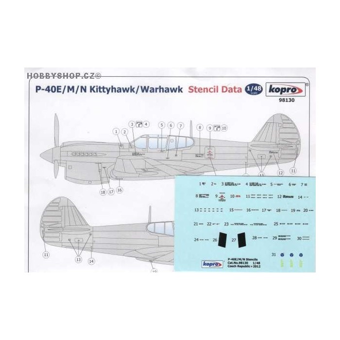 P-40E/M/N Stencil Data - 1/48 decal