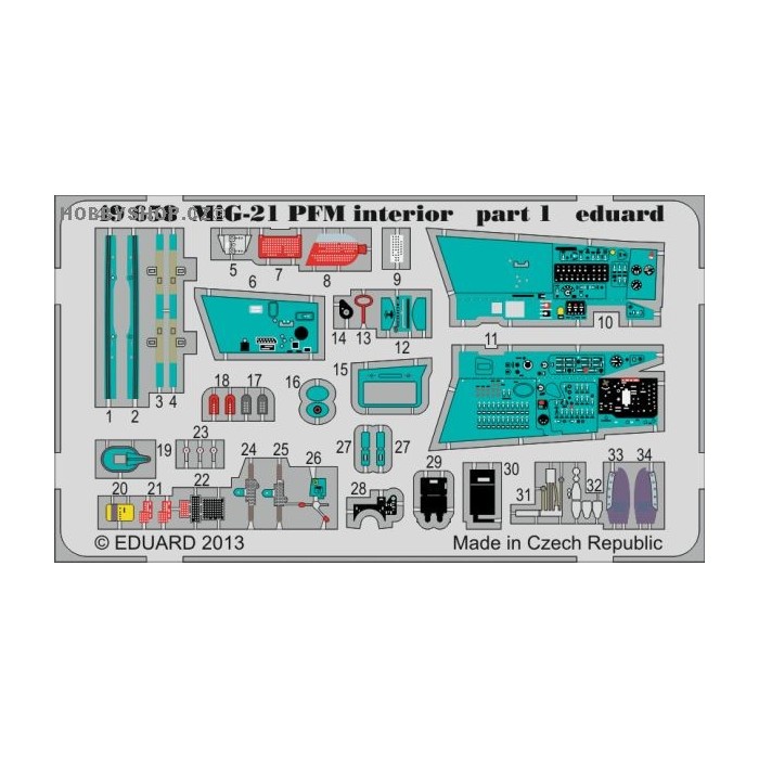 MiG-21PFM interior - 1/48 painted PE set