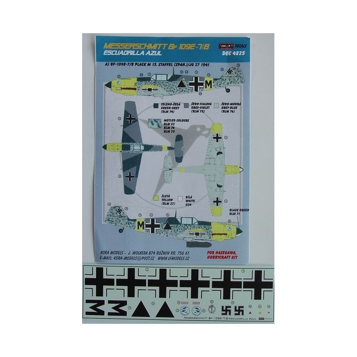 Decals Bf 109E-7/B (Escuadrilla Azul) - 1/48 decals
