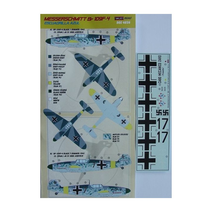 Decals Bf 109F-4 (Escuadrilla Azul) - 1/48 decals