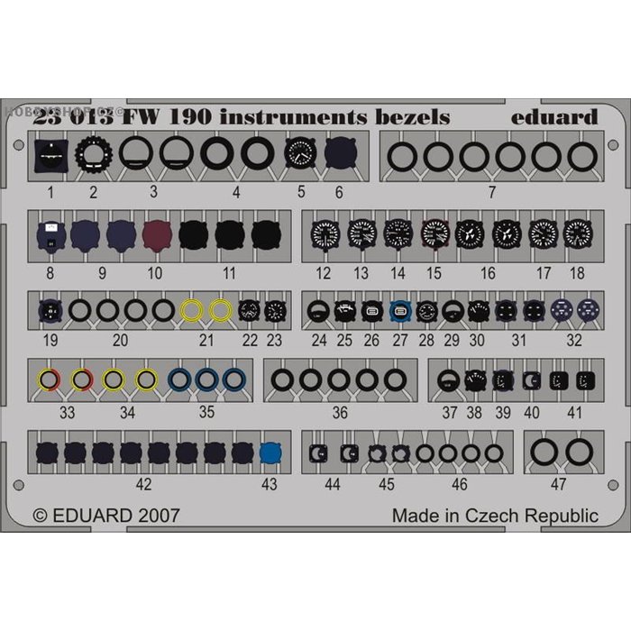 Fw 190 instruments bezels - Painted - 1/24 PE set