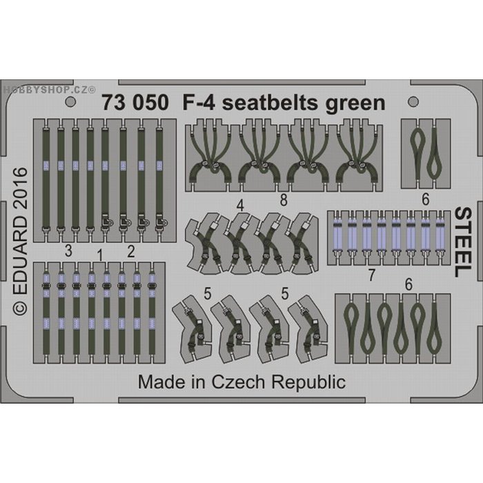 F-4 seatbelts green STEEL - 1/72 barevný leptaný set