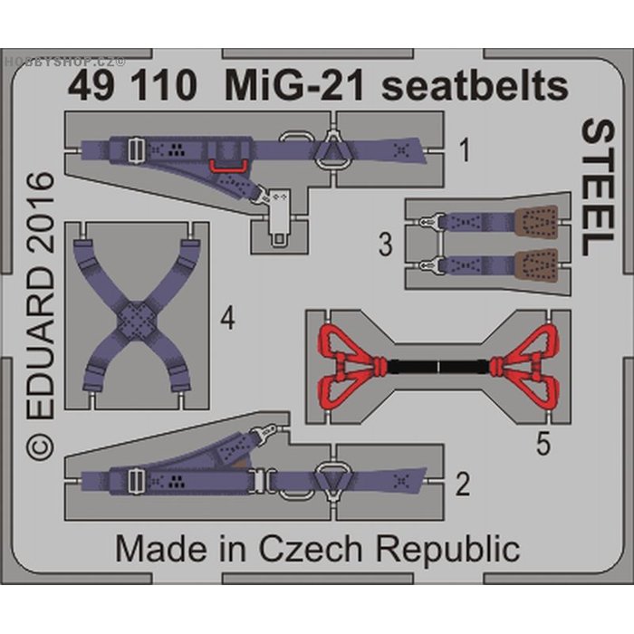 MiG-21 seatbelts STEEL - 1/48 barevný leptaný set