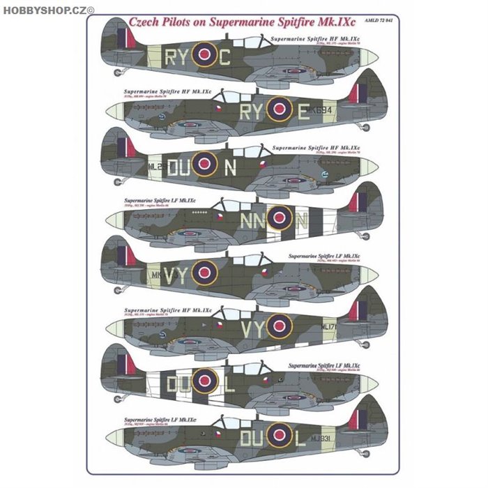 Czech pilots on Spitfire Mk.IXc - 1/72 decals