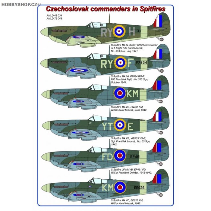 Czechoslovak commanders in Spitfires - 1/72 decals