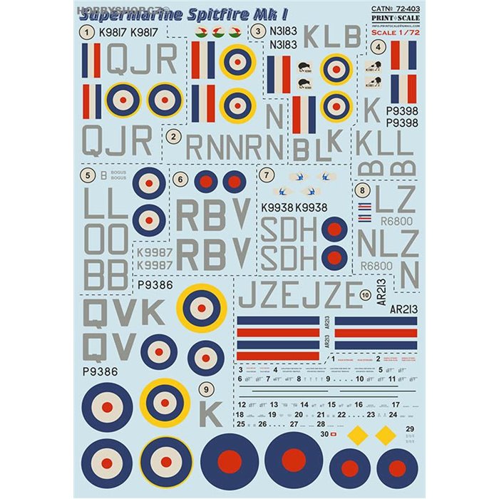 Supermarine Spitfire Mk.I - 1/72 decals