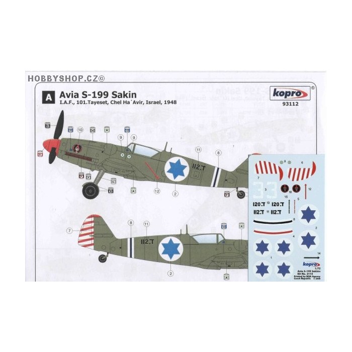 Avia S-199 Sakin IAF - 1/72 decal