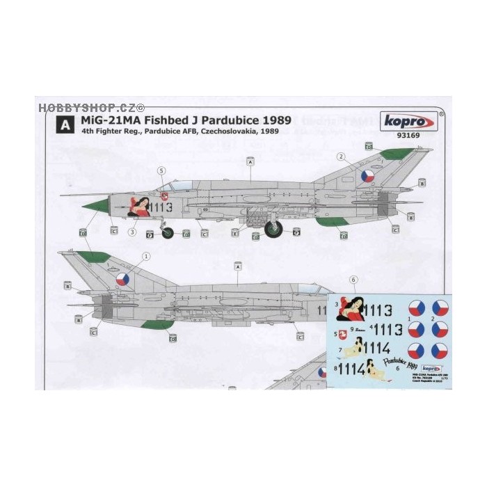 MiG-21MA Pardubice 1989 - 1/72 decal