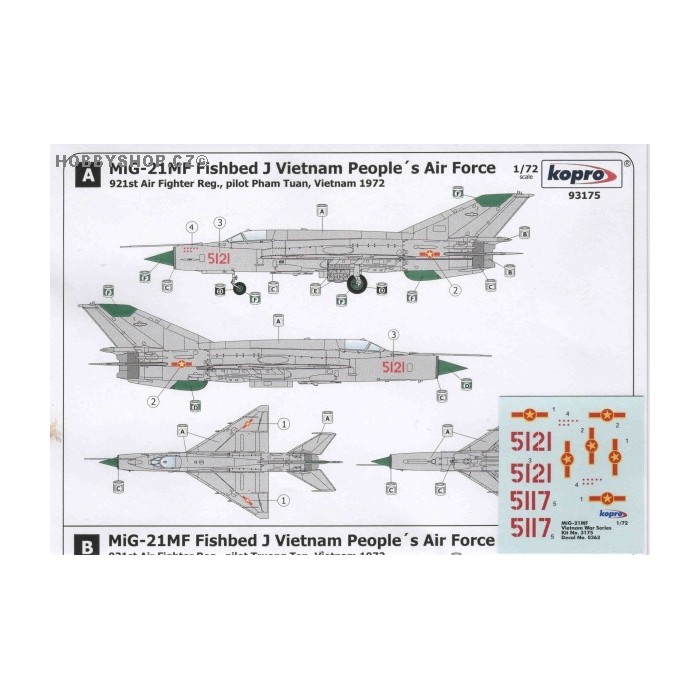 MiG-21MF Fishbed J Vietnam P.A.F. - 1/72 decal