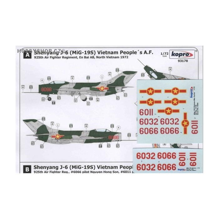 Shenyang J-6 (MiG-19S) Vietnam P.A.F. - 1/72 decal