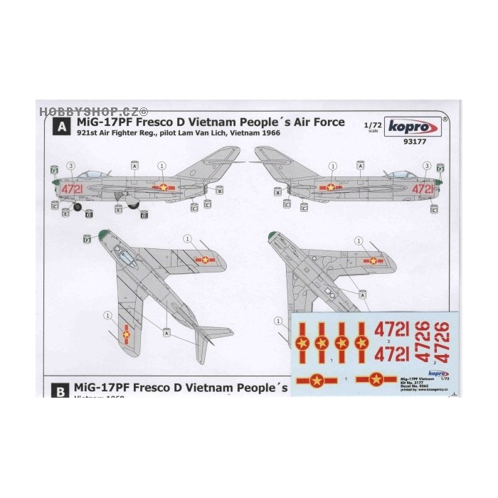 MiG-17PF Fresco D Vietnam P.A.F. - 1/72 decal