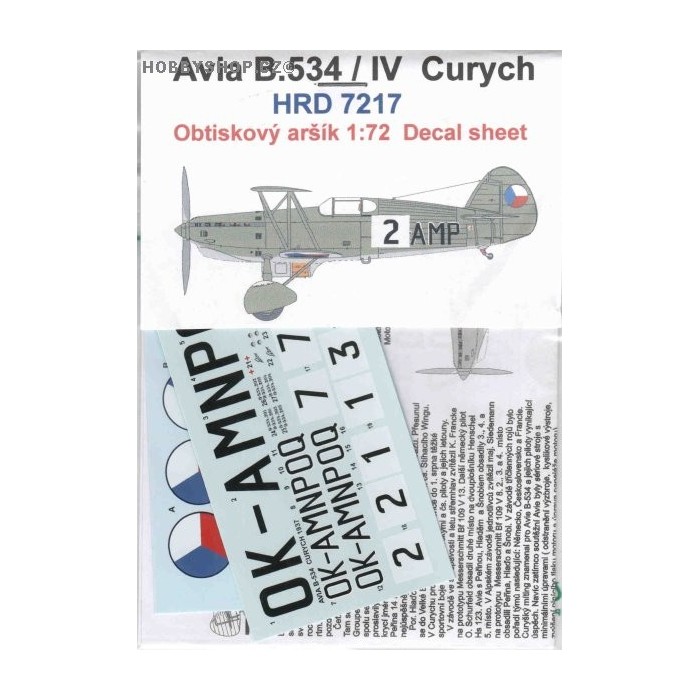 Avia B-534 IV. version Curych - 1/72 decal