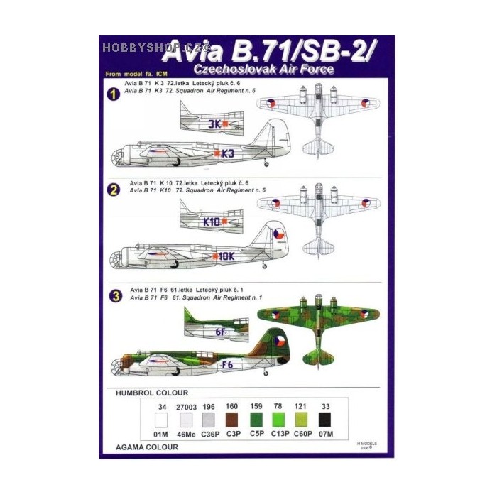 Avia B.71 (SB-2) Czechoslovak AF - 1/72 decal