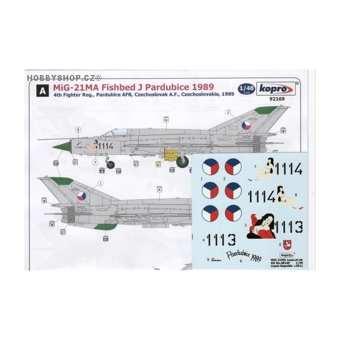 MiG-21MA Pardubice AFB 1989 - 1/48 decal