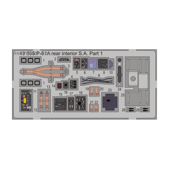 P-61A rear interior S.A. - 1/48 Painted PE set